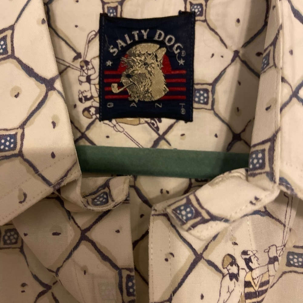 Gant Salty Dog Vintage Shirt Mens Large White Imperial Poplin Golf Print - Picture 3 of 5